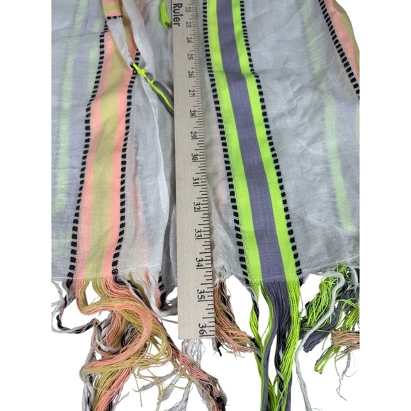 Beca Beach Cover Up Womens XS Neon Stripe Belted Lightweight Fringe Tassel Boho - Picture 4 of 10